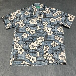 Jade Fashions Hawaiian Aloha Shirt Men Medium Blue Floral Beach Wear Camp Collar